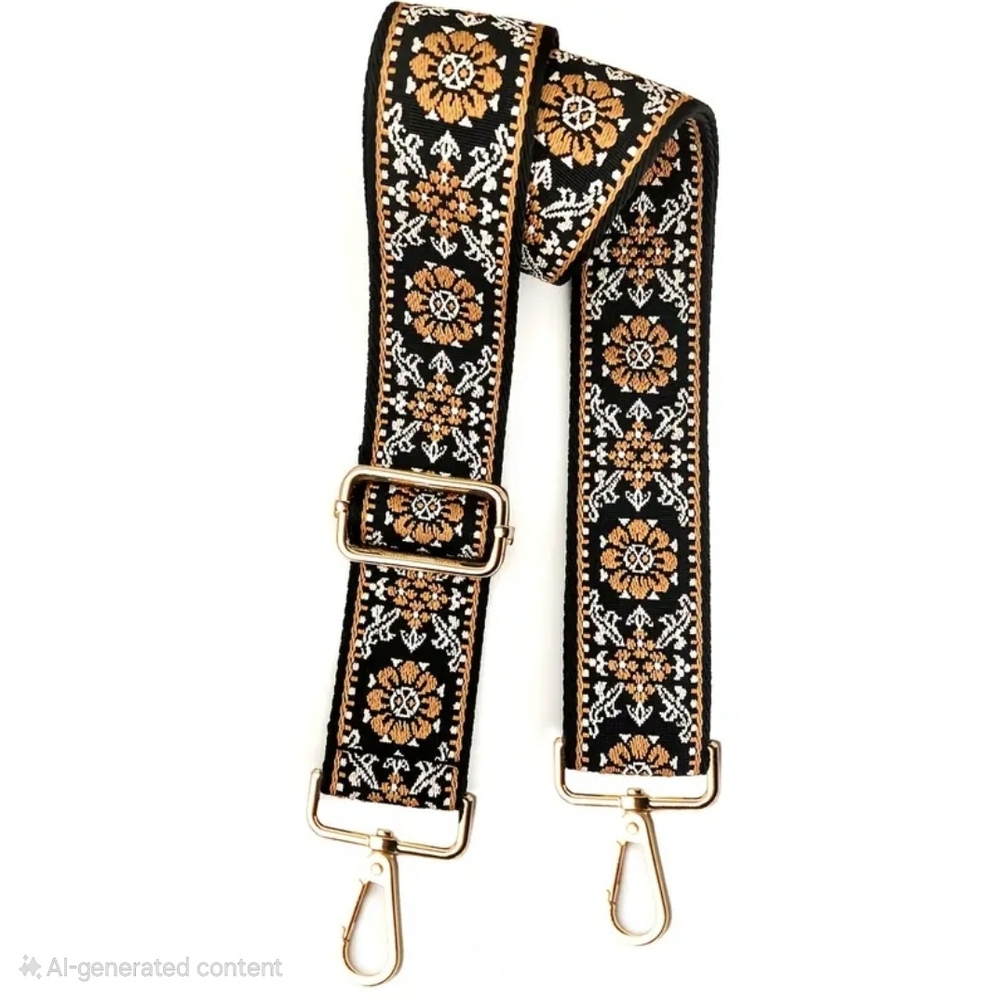 Floral Embroidered Strap - Black and Gold